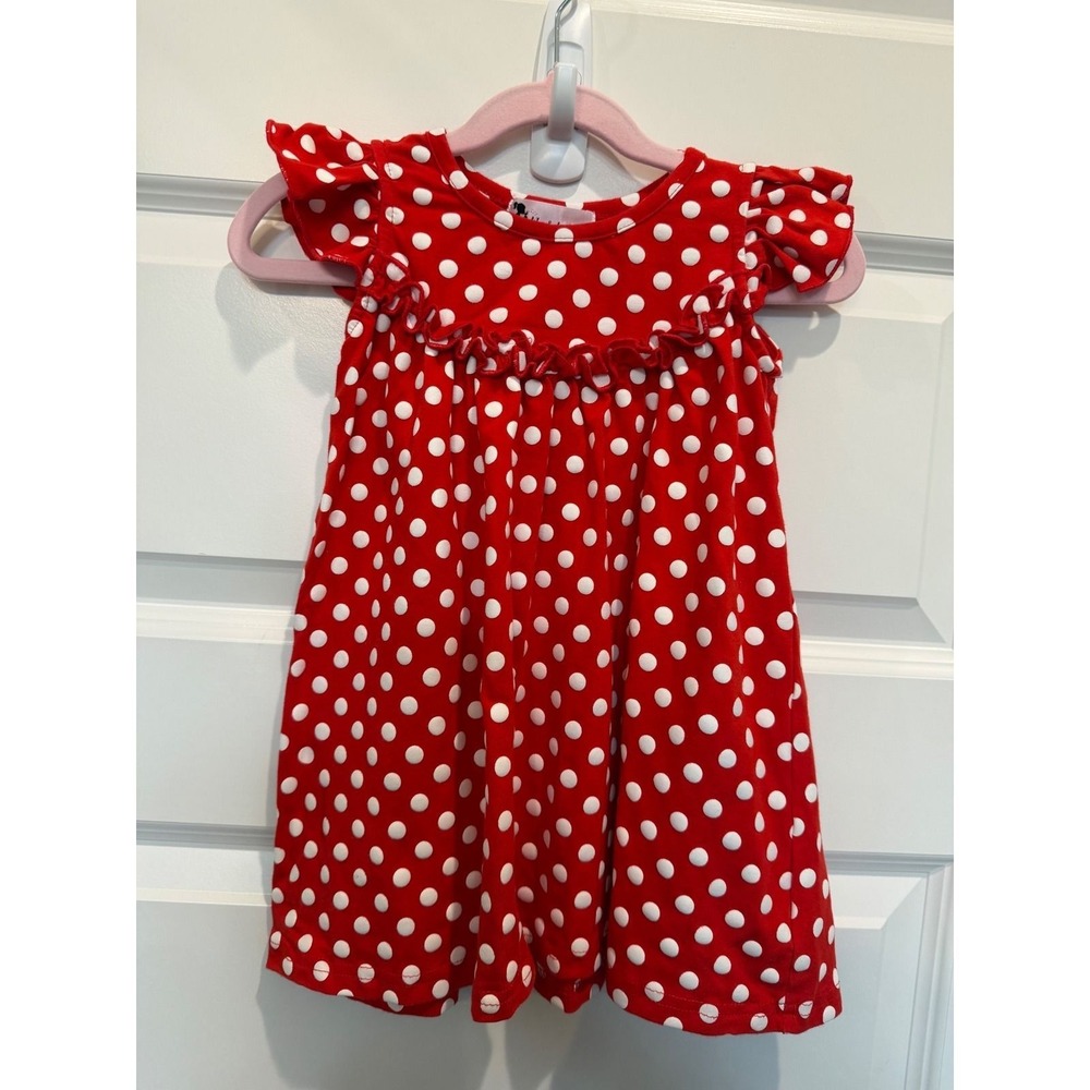 Lily & Londyns Girls Red White Polka Dot Flutter Sleeve Ruffle Dress Size 2T